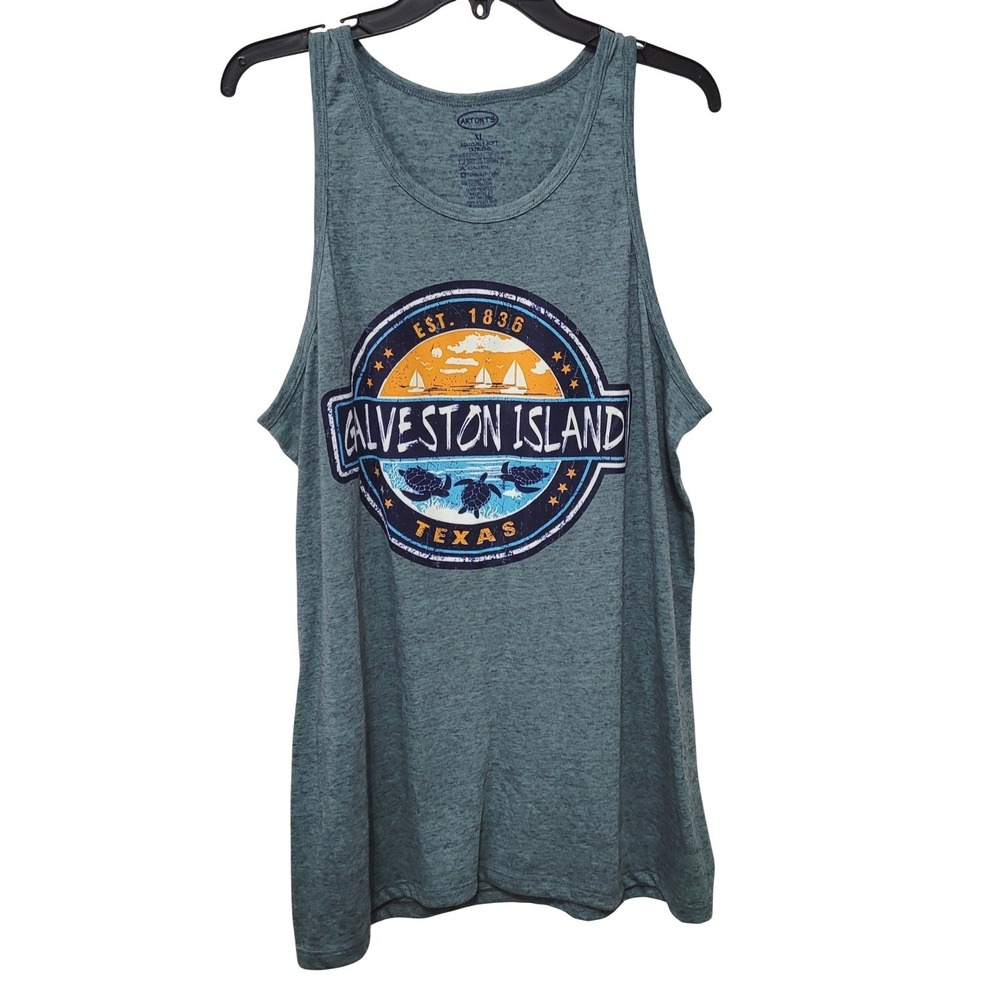 Art Ont's Galveston Island Tank Top Mens XL Teal Tri-Blend Graphic Beach Texas